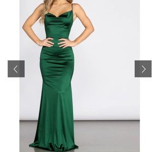 Cowl neck satin dress